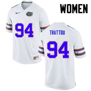 Women's Florida Gators #94 Justin Trattou NCAA Nike White Authentic Stitched College Football Jersey JQU7862CU